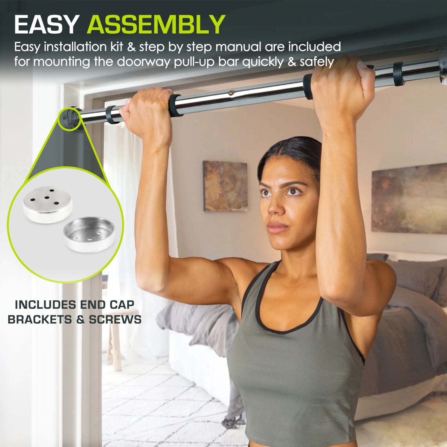 Adjustable Heavy-Duty Doorway Pull-Up and Chin-Up Bar with Foam Grips for Home Fitness