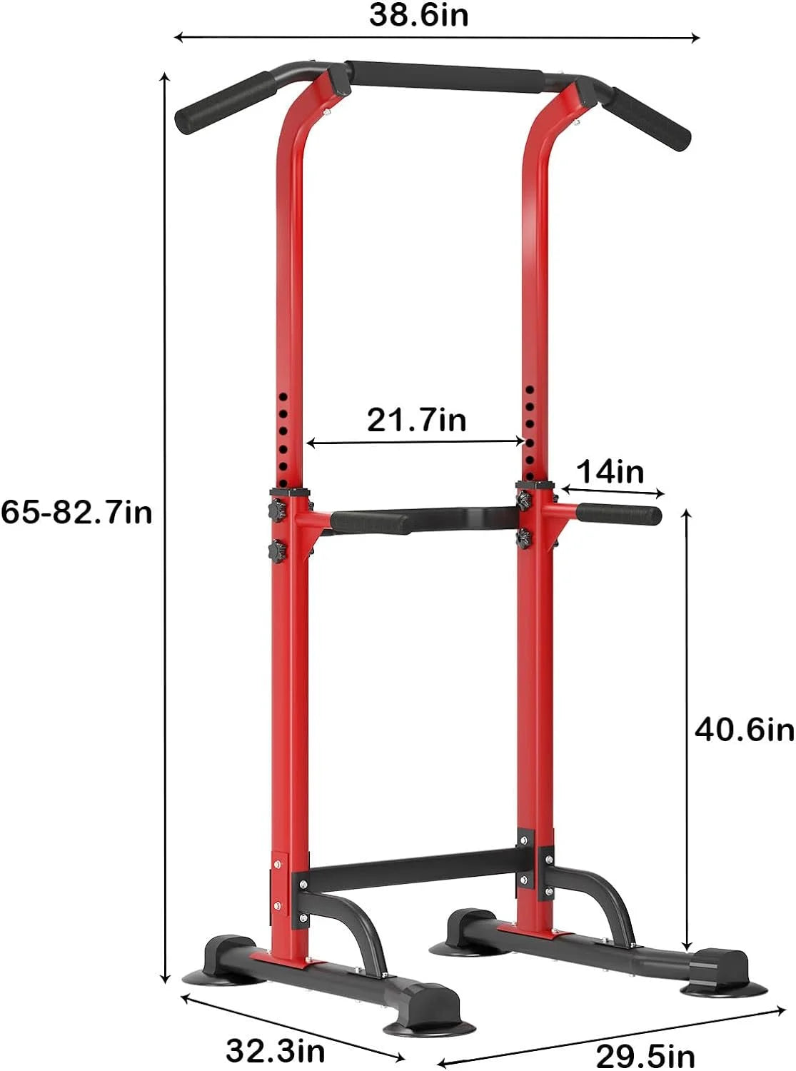 Height Adjustable Power Tower with Dip Stands and Pull-Up Bar for Home Gym - Red