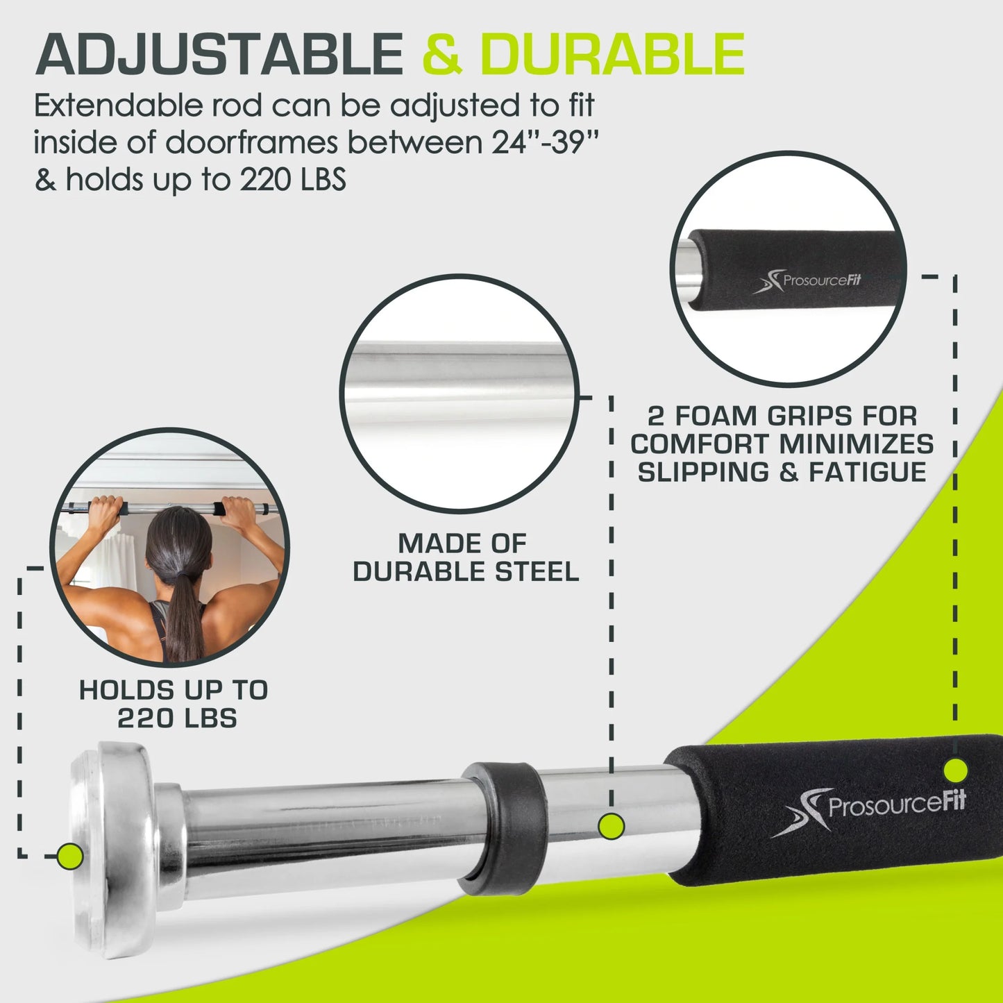 Adjustable Heavy-Duty Doorway Pull-Up and Chin-Up Bar with Foam Grips for Home Fitness