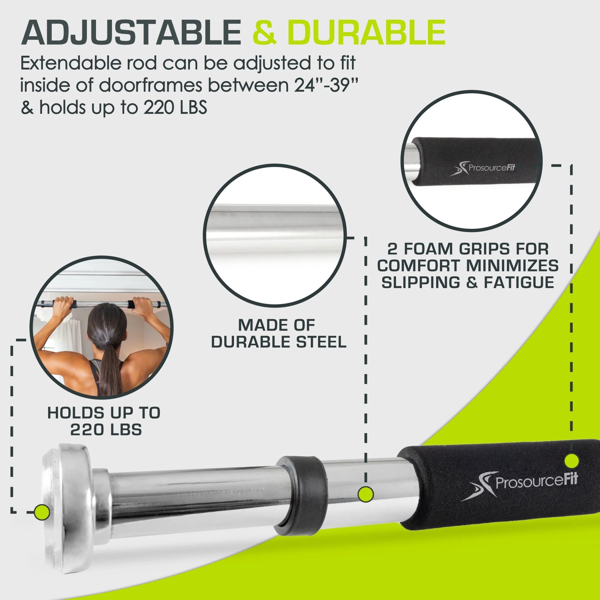 Adjustable Heavy-Duty Doorway Pull-Up and Chin-Up Bar with Foam Grips for Home Fitness
