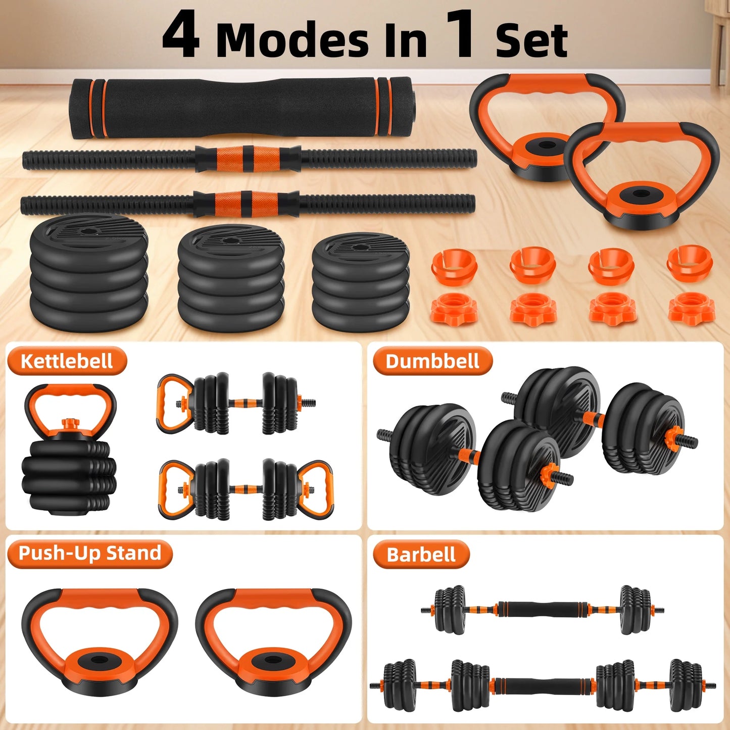 Adjustable 55 lb Dumbbell Set in Black and Orange