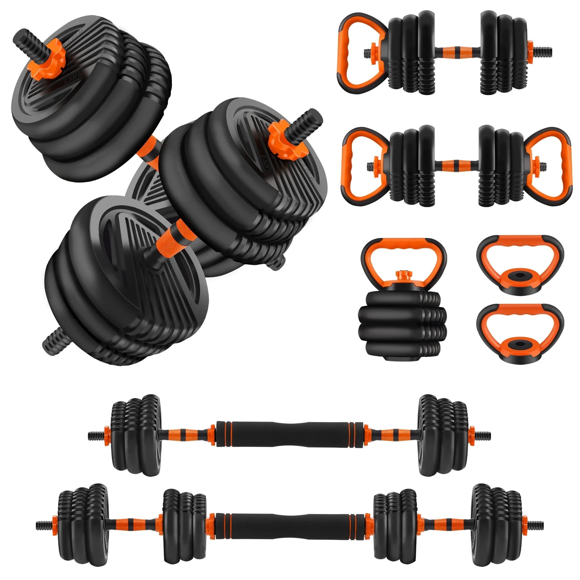 Adjustable 55 lb Dumbbell Set in Black and Orange