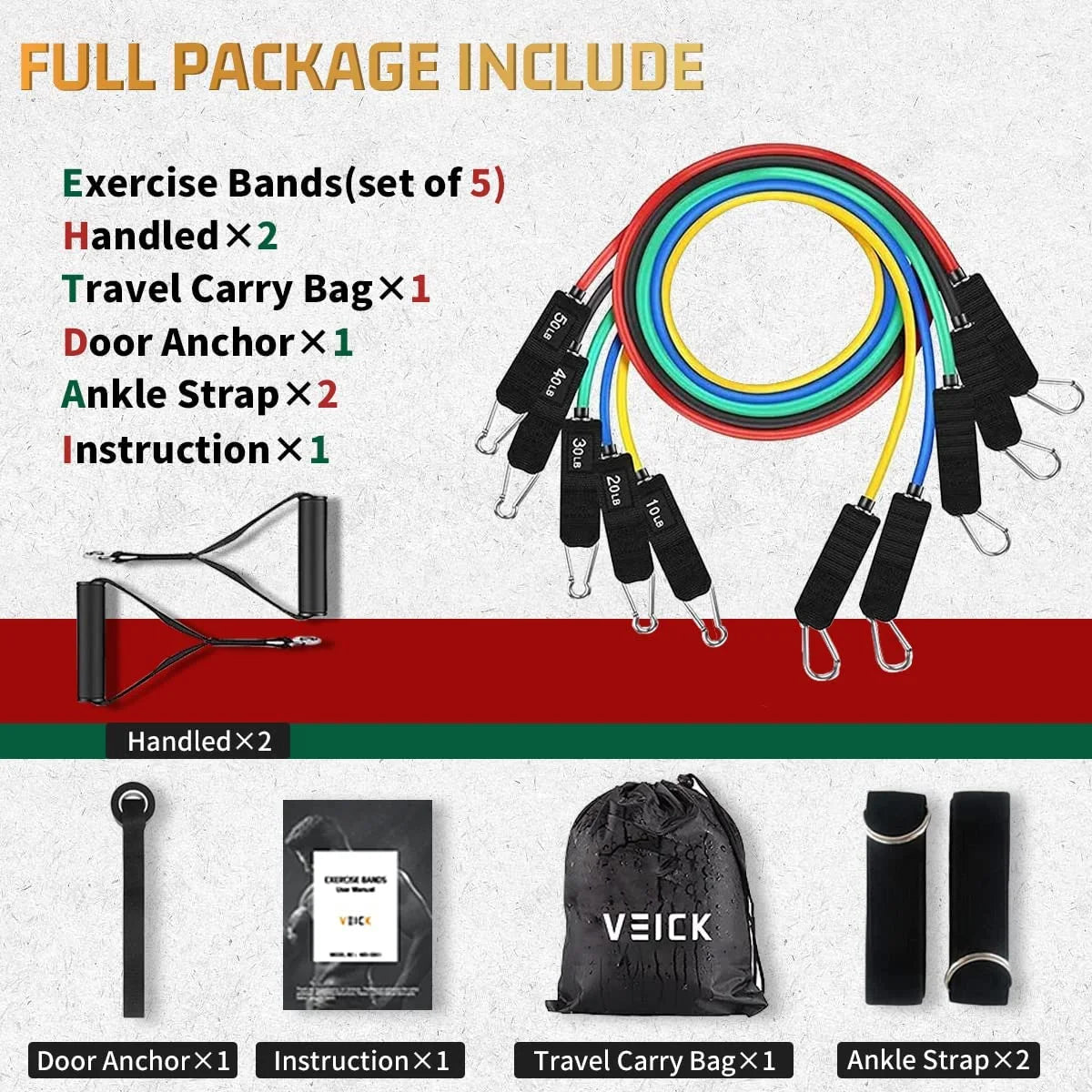 Professional Resistance Bands for Strength Training - Exercise Bands with Handles for Home Workouts for Men and Women