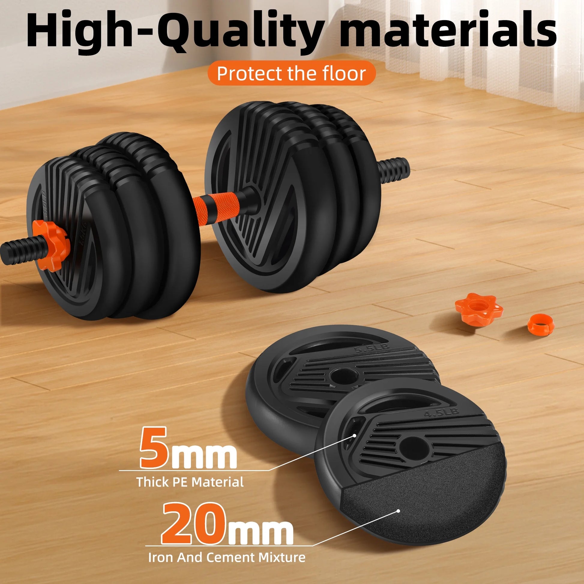 Adjustable 55 lb Dumbbell Set in Black and Orange