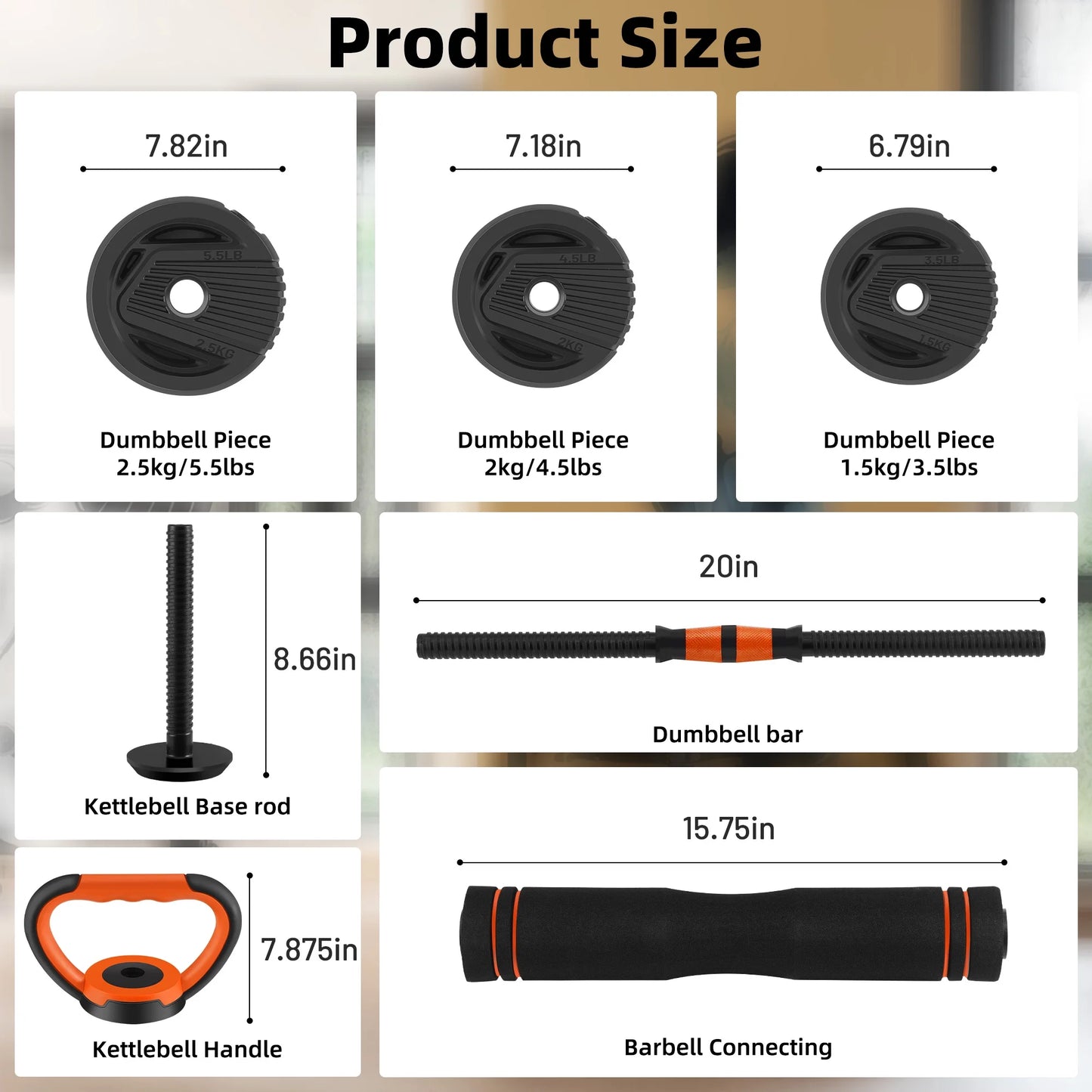 Adjustable 55 lb Dumbbell Set in Black and Orange