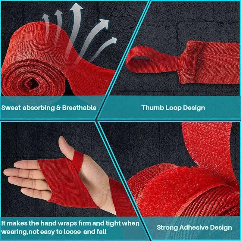 2 Rolls of 2.5M Cotton Boxing Bandages for MMA and Sanda Competition Gloves