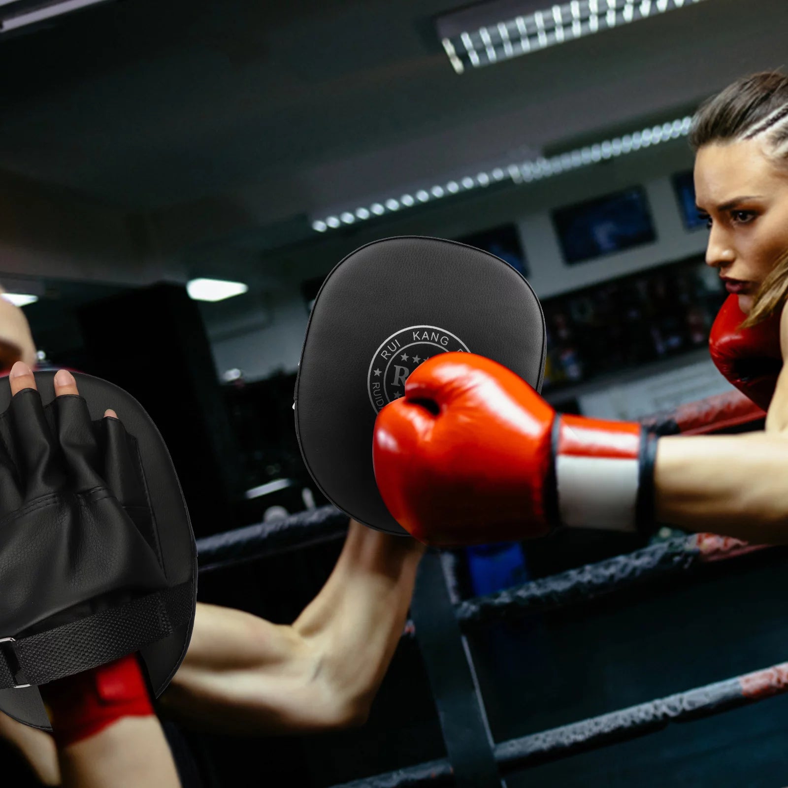 2-Piece Boxing Mitts - PU Leather MMA Punching and Kicking Training Hand Pads, Perfect for Karate, Muay Thai, and Sparring