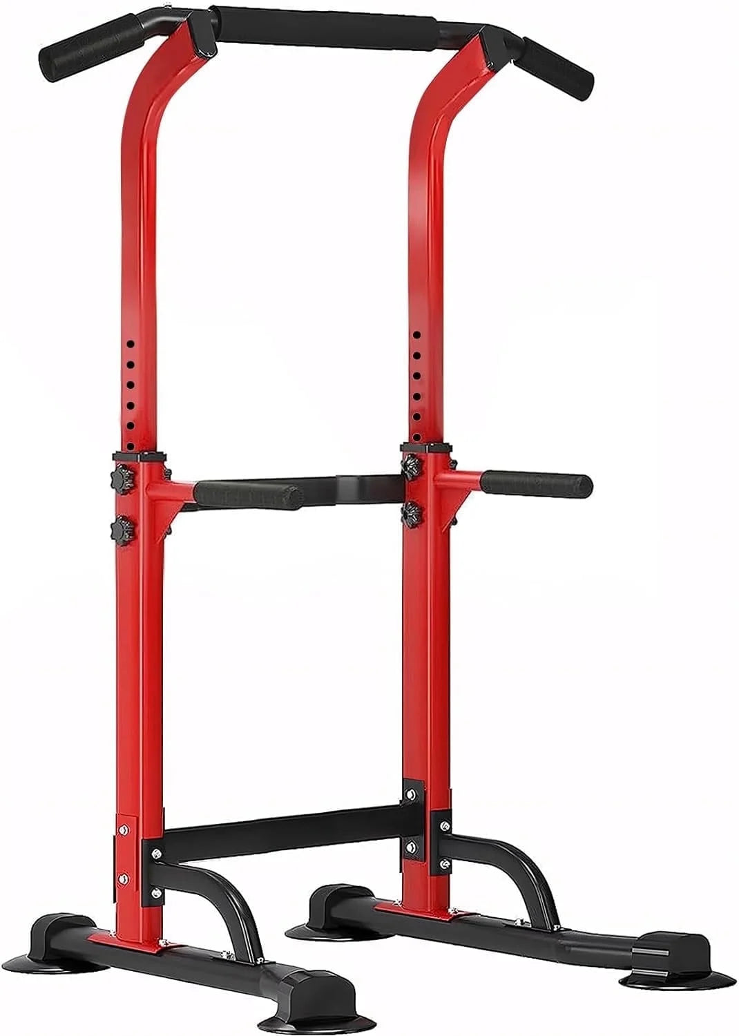 Height Adjustable Power Tower with Dip Stands and Pull-Up Bar for Home Gym - Red