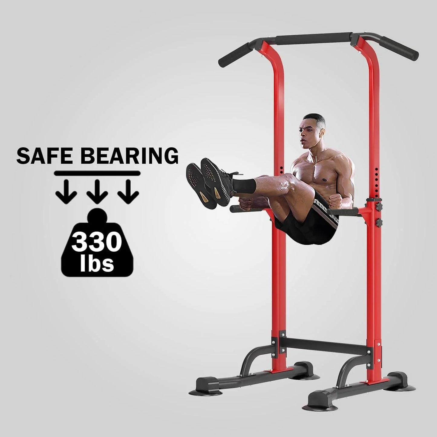 Height Adjustable Power Tower with Dip Stands and Pull-Up Bar for Home Gym - Red