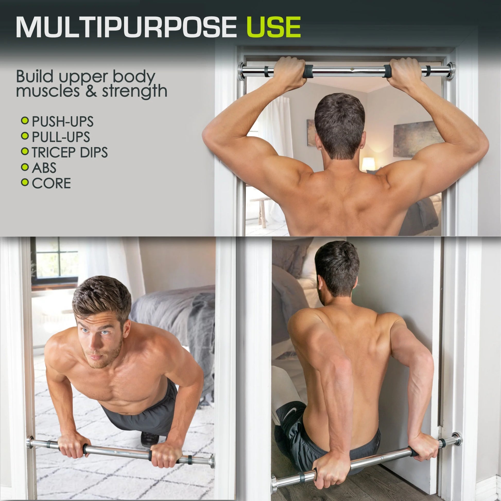 Adjustable Heavy-Duty Doorway Pull-Up and Chin-Up Bar with Foam Grips for Home Fitness